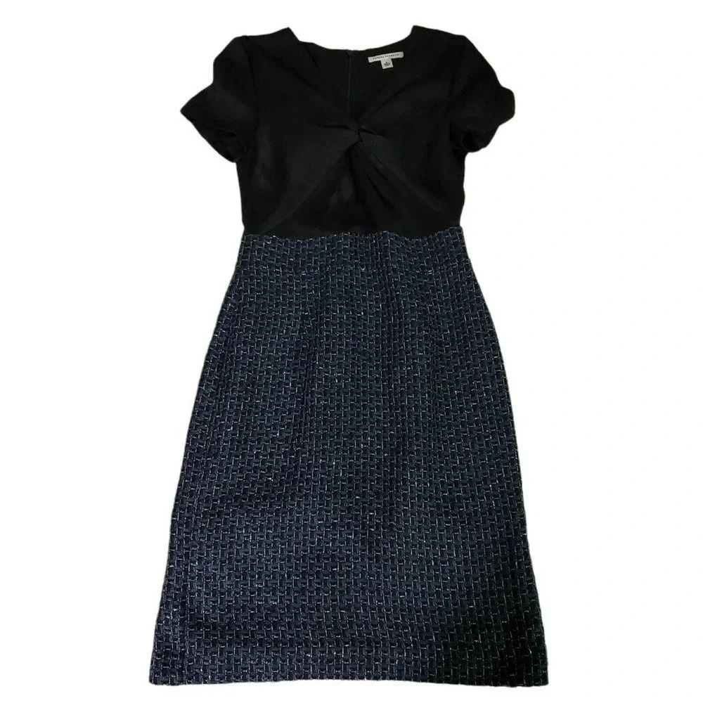 Banana Republic Black Blue Poly Spandex Metallic Tweed Skirt Style Dress Size 4